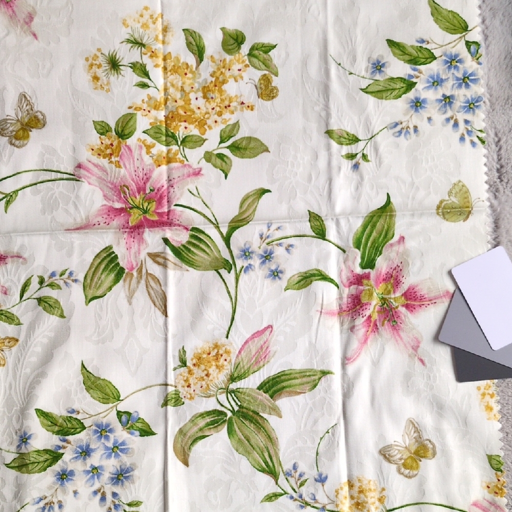 Kravet Floral Cotton Fabric with Pink, Blue, Gold and Green Accents